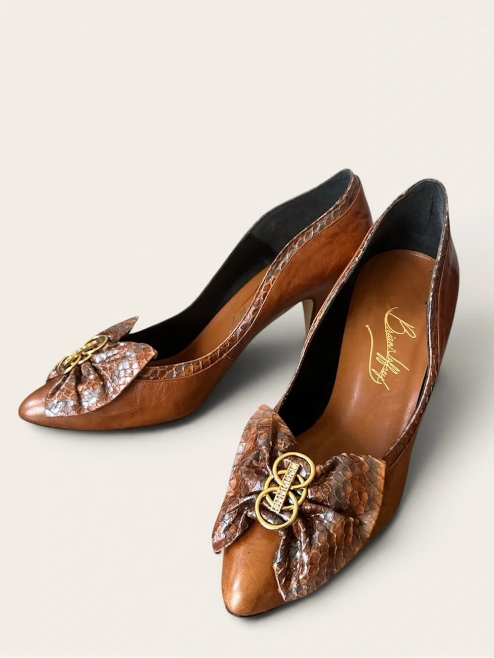 NWOT Vintage Brian Jeffrey Exotic Leather w/Snakeskin Trin and Bows size 10M